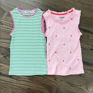 Mini Boden Kids Striped Green and Pink Strawberry Tank Tops 7-8